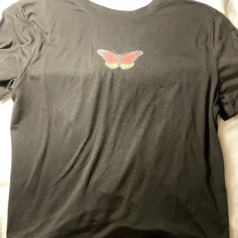 Black t-shirt, with butterfly graphic, size M